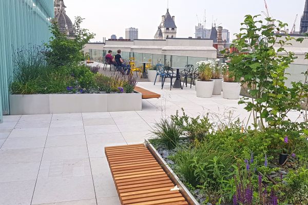 Hard landscaping terrace with city views